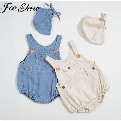 Summer Baby Denim Rompers Toddler Newborn Boys Girls Sleeveless Button Pocket Cowboy Rompers Jumpsuits Casual Overalls Outfits