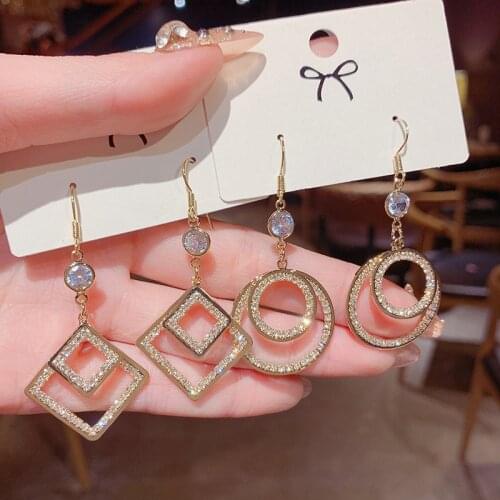 Light luxury earrings set with zircon ear hook female 2021 new fashion temperament pendant shows thin earrings female