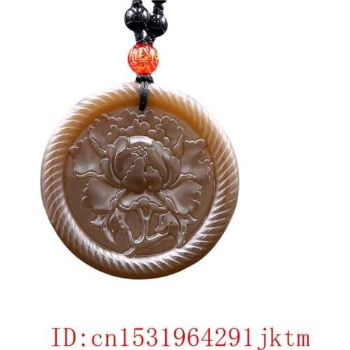 Brown Jade Rose Pendant for Charm Gifts Amulet Carved Necklace Flower Natural Women Jadeite Chinese Fashion Jewelry
