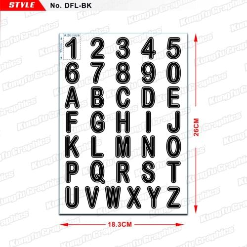 KUNGFU GRAPHICS Small Number Letter Sticker Sheet Alphabet Decals for Motorcycle ATV UTV Car Universal Emblem DFL Black