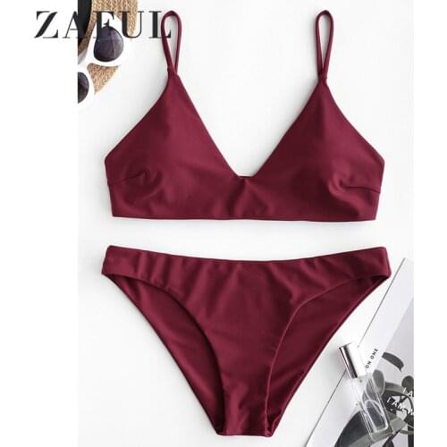 ZAFUL Sexy Swimwear High Cut Scoop Neck Bikini Set Wire Free Bralette Bathing Suit Low Waisted Swimsuit Beach Suit For Summer