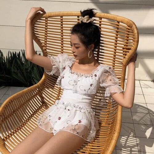 Swimsuits Women Summer Swimming Costume Womens One Piece Swimsuit Korean Covering Flower New 2020 Polyester Swim Suit Trikini