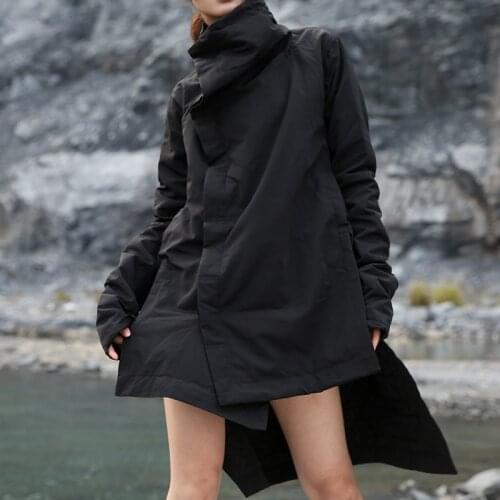Korean Black Irregular Long Cotton-padded Coat Long Sleeve Loose Fit Women Parkas Fashion Tide New Autumn Winter Clothes 2021