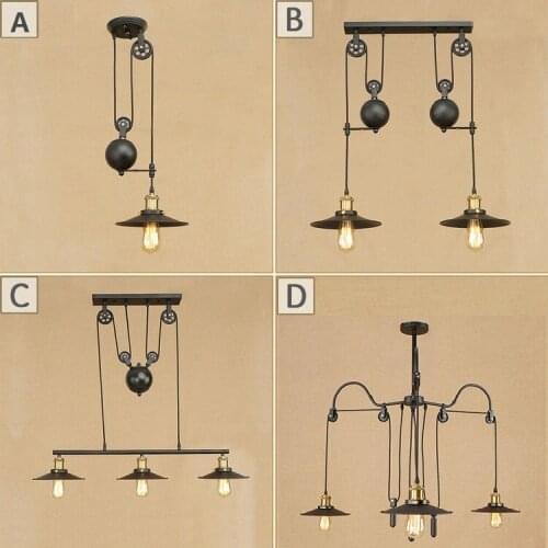 Loft Style Lift Pulley Droplight Adjust Edison LED Pendant Light Fixtures Vintage Industrial Lighting Iron Mirror Hanging Lamp