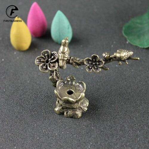 Pure Copper Plum Tree Happy Magpie Bird Miniature Ornaments Antique Brass Cuckoo Figurine Tea Table Decorations Desk Decor Craft