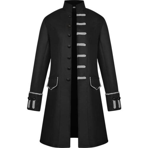 Mens Black Vintage Steampunk Tailcoat Jacket Men Gothic Victorian Frock Coat Uniform Party Stage Halloween Costume Homme XXXL