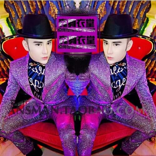 Fashion Quality Male Pure Handmade Slim Suit Jacket Nightclub Dj singer Stage Performance Jacket Men royal coat