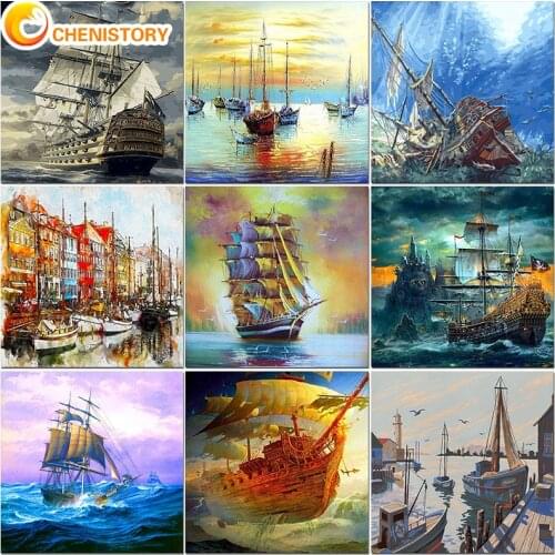 CHENISTORY Ship Landscape Oil Painting By Numbers Adults DIY Kits HandPainted On Canvas With Framed Picture Coloring By Number