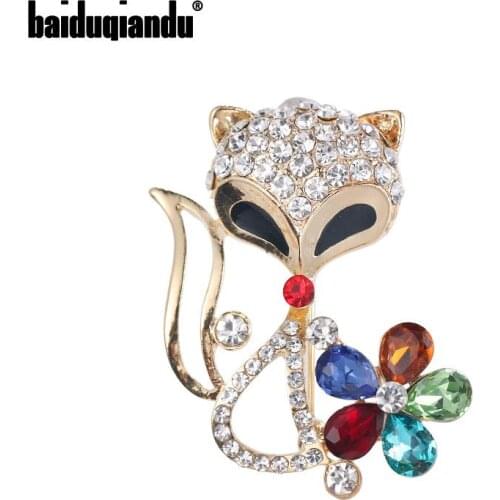 Baiduqiandu 2020 New Arrival Crystal Flower and Fox Fashion Brooch Jewelry for Women
