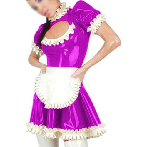 Puff Short Sleeve Maid Dress Exotic PVC Anime Clothes Sissy Dress With Apron Sexy Club Dress Plus Size 7XL