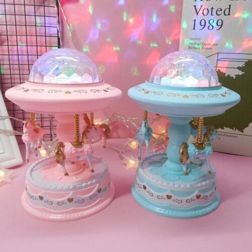 Projection Music Box Carousel Luminous Music Box Child Birthday Gift Holiday Decoration 12*12*16.5CM #D0
