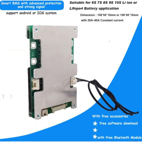 36V 10S software Smart Lithium Ion Bluetooth Smart BMS for 42V Li-Ion or 36.5V Lifepo4 Battery system with 30A Current