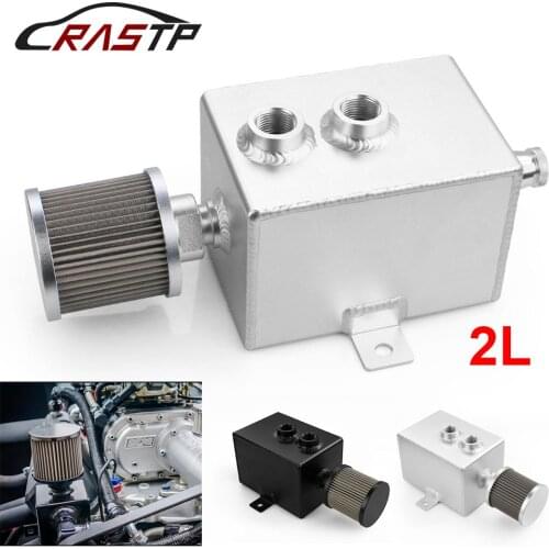 RASTP-2L Universal Car Aluminum Oil Catch Tank Silver Black Fuel Tanks With Breather & Filter Drain Tap 2LT Baffled RS-OCC010