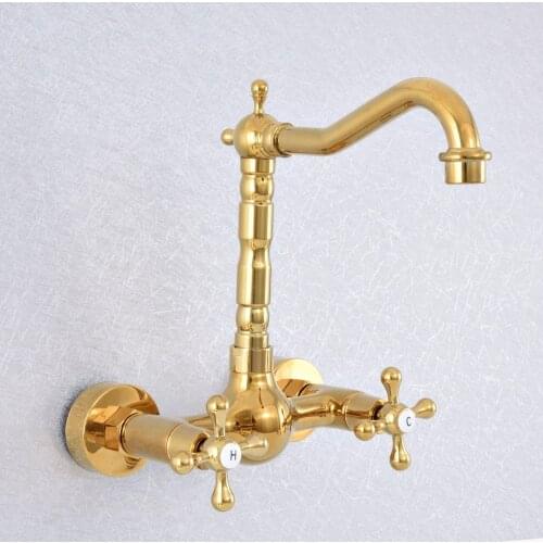 Luxury Gold Bathroom Faucet Wall Mounted kitchen faucet 360 rotatable kitchen Hot and Cold faucet Basin Sink Faucet Mixer Tap
