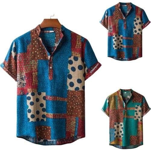 Fashion Men Shirt Design Linen Cotton Print Short Sleeve Shirt Summer Print Loose Baggy Casual Shirts Breathable Tops 2021 New