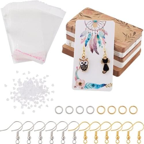 DIY Dangle Earring Making Findings with Jump Rings Earring Hooks Cardboard Display Card Cellophane Bags for Jewelry Supplies Set