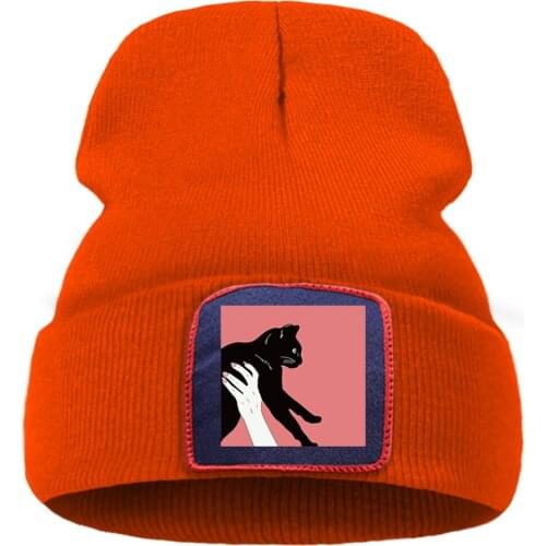 Black Cats Kawaii Print Knitted Cap Casual Thick Beanie Caps Autumn Cotton Sport Flexible Hat Breathable Unisex Brimless Hats