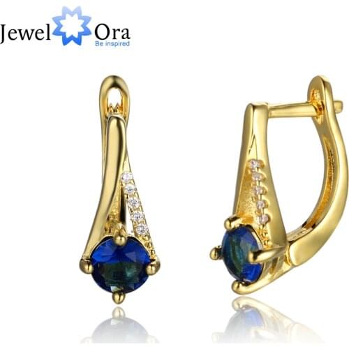 Blue Stone Gold Color Hoop Earring Fashion Party Jewelry Earrings For Women Best Gift For Her (Jewelora EA103138)