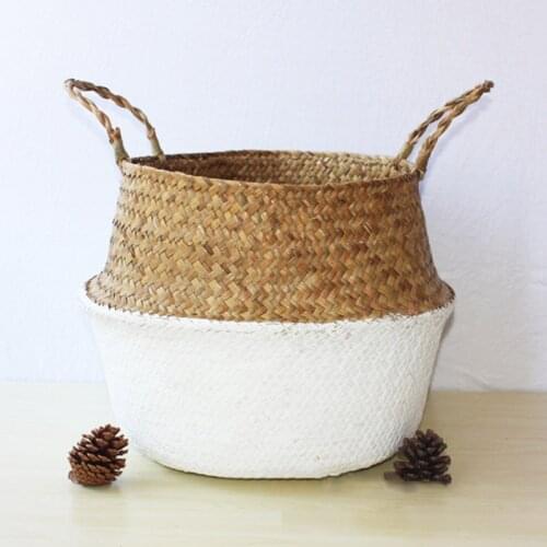 Foldable Handmade Flower Pots and Planters Storage Baskets Patchwork Wicker Rattan Garden Flower Planter Straw Basket Home Decor
