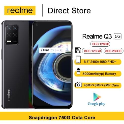 Realme Q3 5G Android 11 Smartphones Snapdragon 750G Octa Core 6.5" 120HZ 48MP Rear Camera 30W Fast Charger 128GB ROM Cellphones