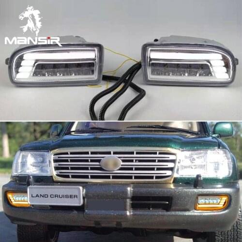 LED DRL Daylights For Toyota Land Cruiser LC100 FJ100 Yellow Turn Signal Headlamps LED Daytime Running Headlights 12V Fog Lamps