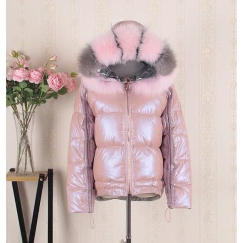 Thick Warm White Duck Down Jacket Women Clothes Slim Pink Coat Female Jacket Fox Fur Collar Tops Abrigo Mujer 190730