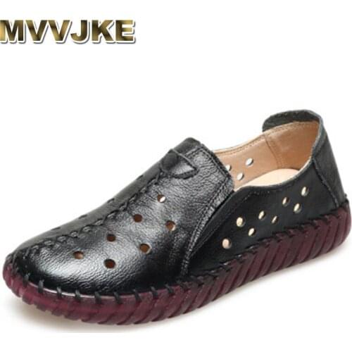 MVVJKE Summer Genuine Leather Shoes New Fashion Women Shoes Woman For Mom Womens Flats Comfortable Handmade Pregnant Hole Shoe