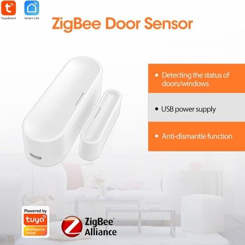 Tuya Zigbee Smart Door Window Sensor ,Home Security Detector ,Battery Powered or USB Charge Works With TUYA Smart Life APP