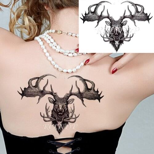 Waterproof Temporary Tattoo Sticker Deer Strong Antlers Skull Fake Tatto Flash Tatoo Hand Arm Foot Body Art for Men Women