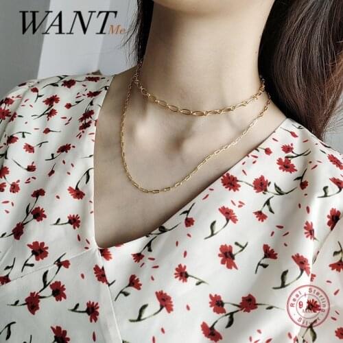 WANTME New 925 Silver Cuban Link Chain Punk Hip Hop Charm 18K Gold Filled Necklace for Women Sterling Silver Collares Jewelry