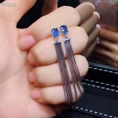 Fashion long Tassels S925 silver natural blue sapphire drop earrings natural purple crystal earrings woman party gift jewelry