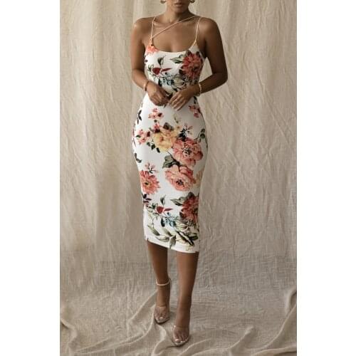 Sexy Women Summer Floral Print Midi Dress Sleeveless Backless Low Cut Bodycon Dresses For Women Y2k Harajuku Casual S M L