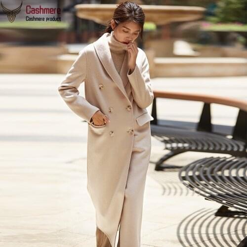 Water ripple wool coat women autumn winter 2020 new lengthened cashmere coat women double breasted temperament Camel coat women