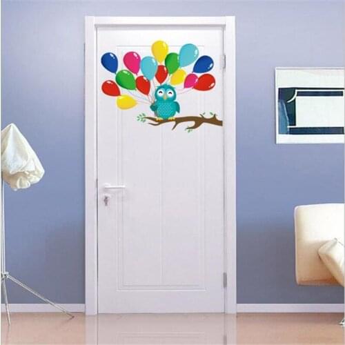 1PC Cartoon Twig Owl Balloon Wall Sticker color For Kindergarten Childrens Room Door Decoration Mural Home Decor kid Girls Gift