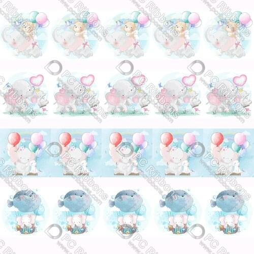 16-75MM Cartoon Elephant Printed Grosgrain&Sati&Foe&Lanyard DIY Handmade Materials Christmas Wedding Gift Wrap Tape 50yards