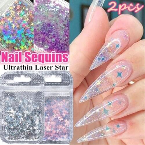 2 Bags Ultrathin Laser Star Nail Sequins for Nails Colorful Holographics Flakes Paillette Tool Nail Art Decorations DIY Design