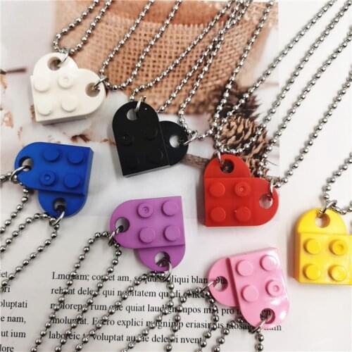 2021 2PCS Black Red White Lego Necklace For Women Fashion Heart Pendant Necklaces Gold Silver Color Beads Couple Long Necklace