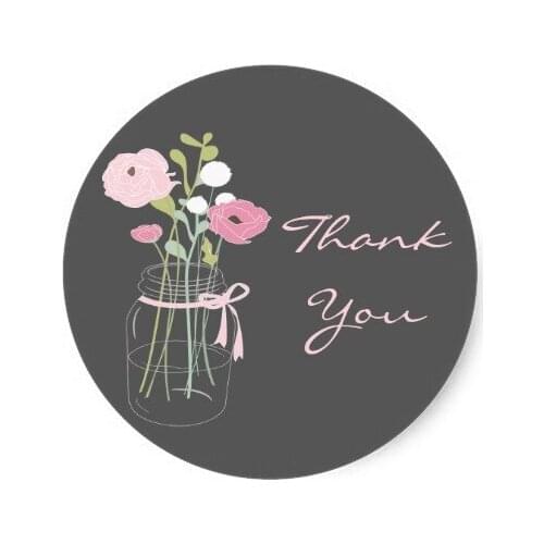 3.8cm Pink and Grey Mason Jar Wedding Favor Stickers