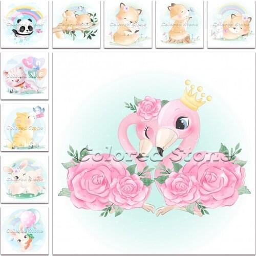 New Diamond painting Cartoon Animals Flamingo panda fox cat rabbit 5D DIY Full Square Drill embroidery Round mosaic Drawing 1195