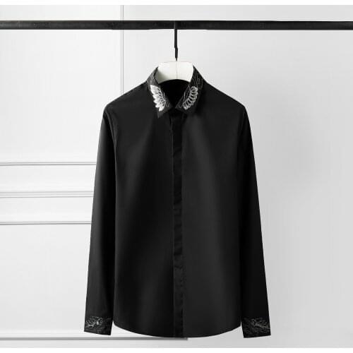 White Black Mens Shirts Luxury Wings Embroidery Long Sleeve Mens Dress Shirts Plus Size 4xl Hight Quality Slim Fit Man Shirts