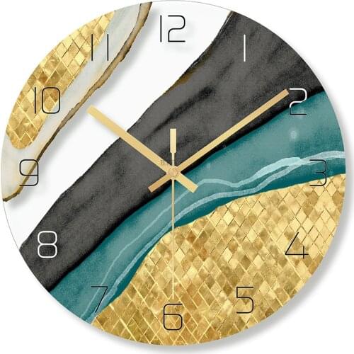Marble Printing wall clock Silent Quartz Circular Glass Hanging Clock Modern Design Multi-colored Home Decor