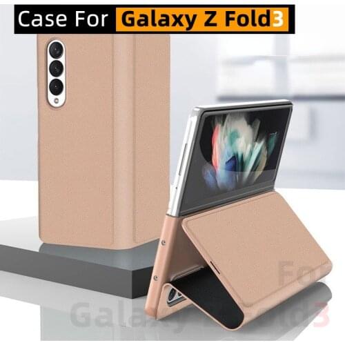 For Galaxy Z Fold 3 Case, Galaxy Z Fold3 Case, Genuine Leather Drop-Resistant Bracket Protective Shell Magnetic suction Holder