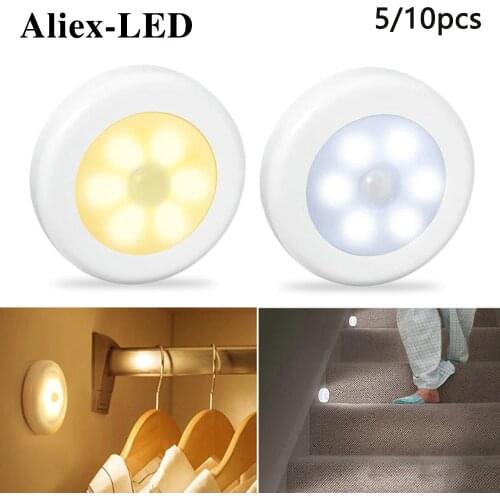 Dropshipping 5/10pcs Motion Sensor Wireless Night Lights Bedroom Decor Light 6LED Wall Decorative Lamp Closet Aisle Lighting