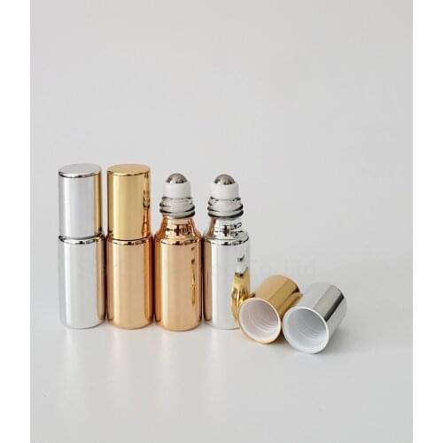 48pcs/lot 5ml gold/silvery roll on perfume bottle, 5cc essential oil rollon bottles, pearly-lustre glass roller container
