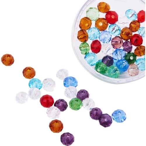 Jewelry Beads Faceted Rondelle Transparent Glass Beads, Mixed Color, 4mm/6mm/8mmx3mm, Hole: 1mm