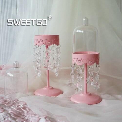 Crystal pendants cupcake stand high feet dessert holder PC dome for cupcake tools dessert table Windproof candlestick