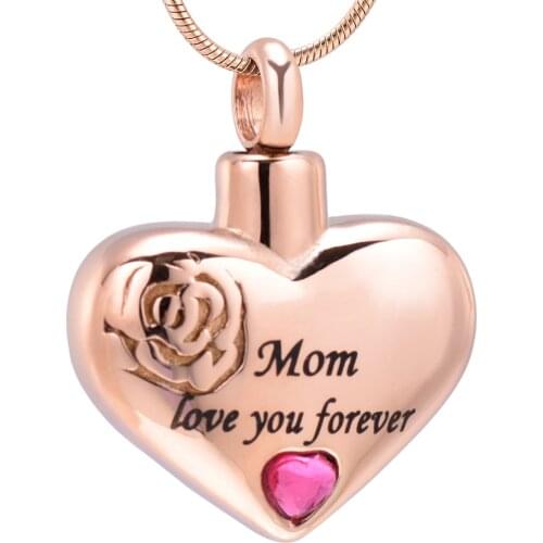 IJD10034 Stainless Steel Mom Love You Forever Heart Cremation Pendant Keepsake Necklace Ashe Holder Urn Funeral Memorial Jewelry