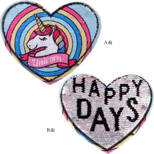 Fine Unicorn Patches Reversible Change Color Magic Rainbow Sequins Patch Jacket DIY Dress Kid Clothing Applique Letter Sticker