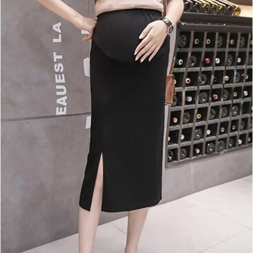 2019 Summer Korean Fashion Maternity Belly Split Skirts Woolen Knitted Stretch Straight Skirts Bottom for Pregnant Women 25%Off