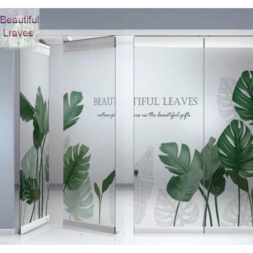 Beautiful Leaves glass sticker Custom size stained no-glue opaque Window Film adhesive vinyl Static Cling frosted office Nordic